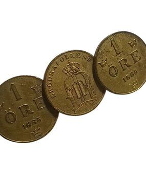 Vintage Swedish 1 Ore Coin Brooch 1885 Ekornafolkens Design Pin
